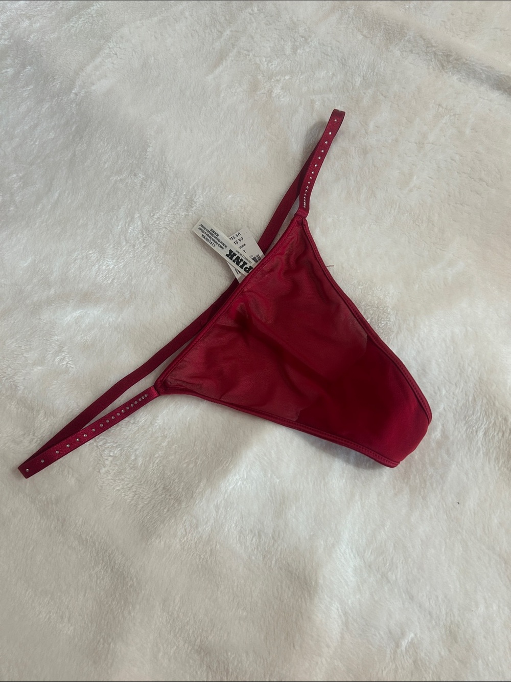 PINK Victoria's Secret Deep Red Satin Thong Panty NWT